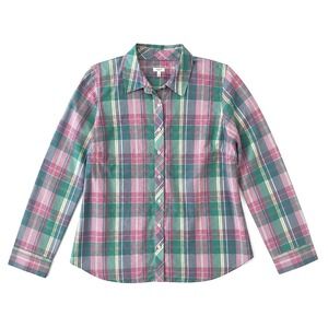 Talbots Button Down Women 1X Multi Plaid Long Sleeve Cotton Shirt Classic Fit